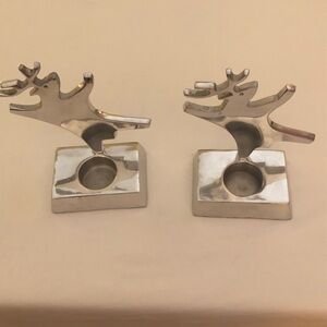Crate&Barrel Metallic Dancing Reindeer Votive Holders (Two)
